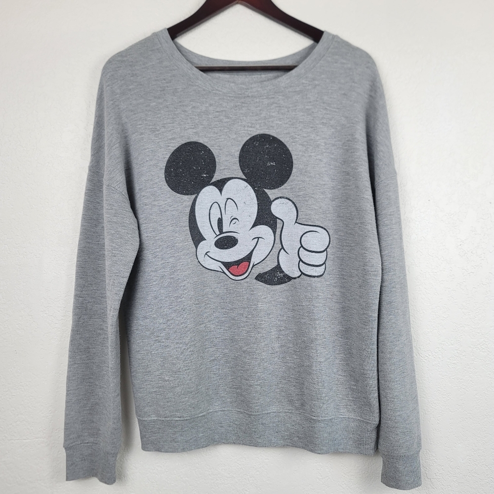Disney MICKEY MOUSE Thumbs Up Winking Graphic Crewneck Pullover Sweatshirt